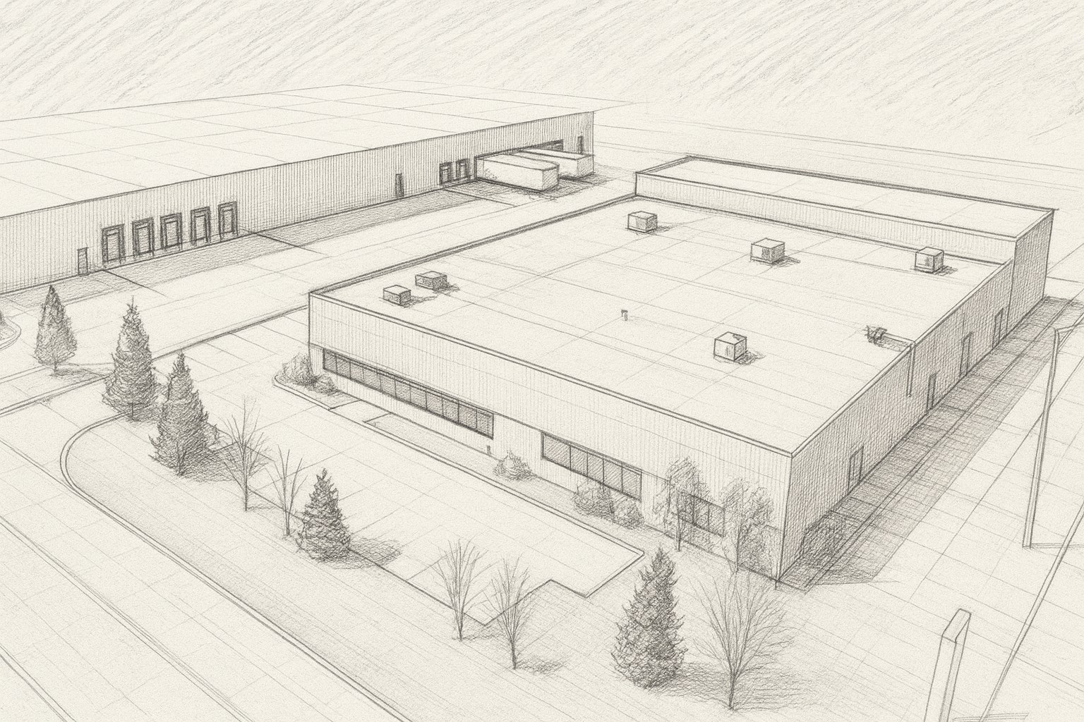 An architectural rendering of a commercial property