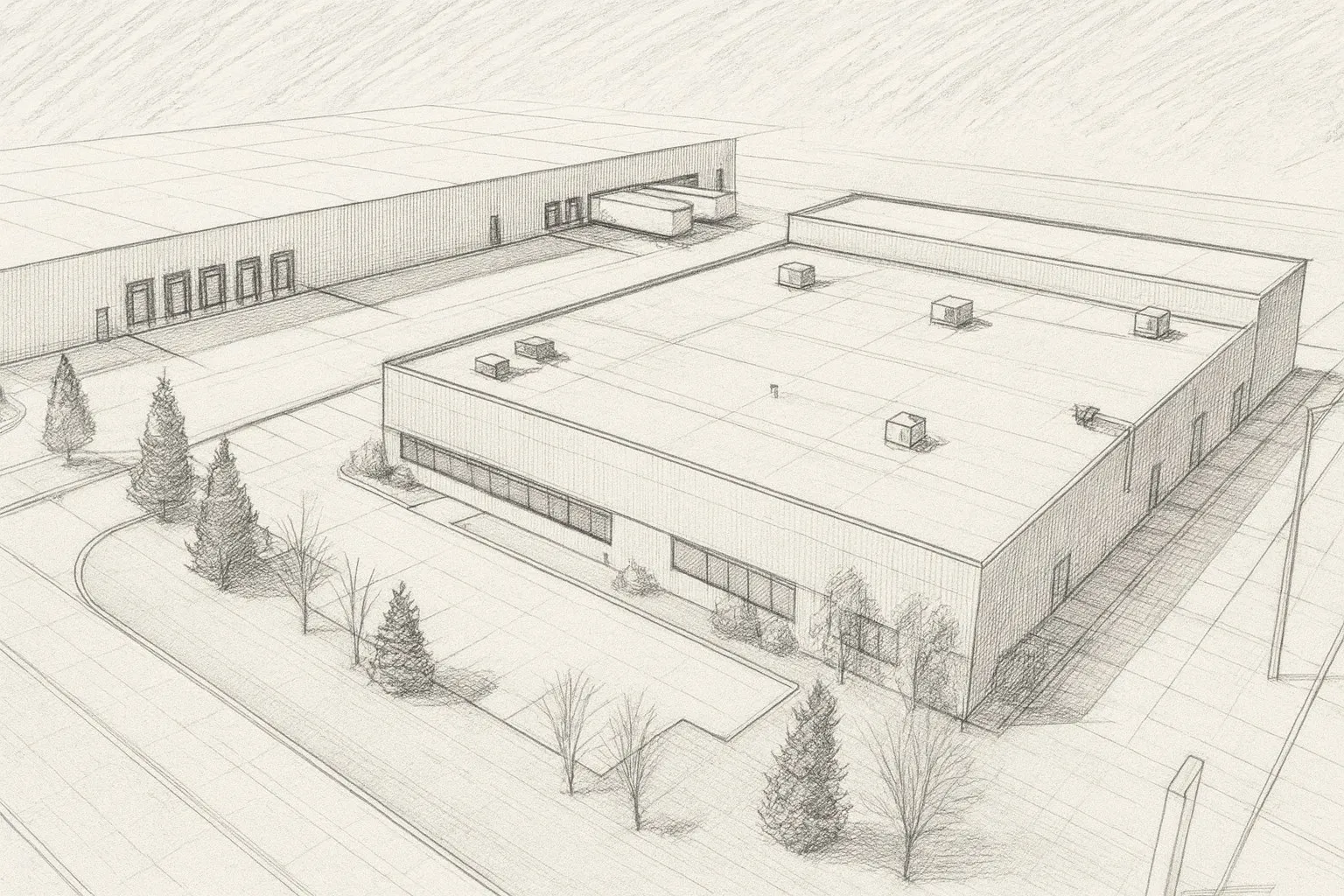 An architectural rendering of a commercial property