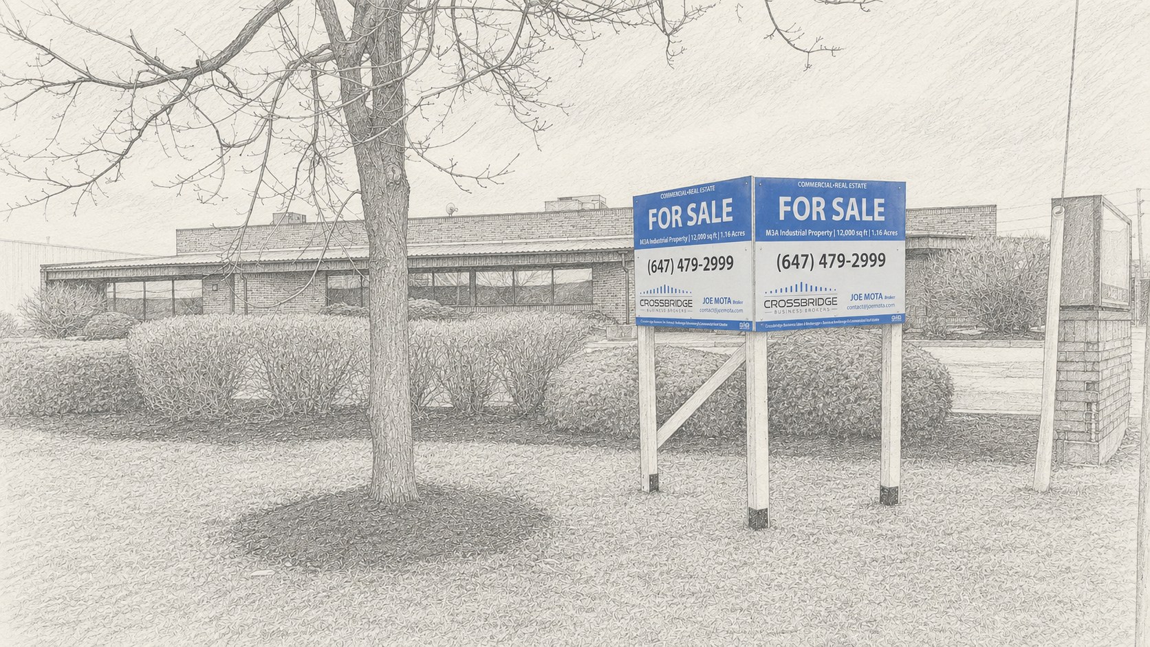 A Crossbridge For Sale sign in front of a commercial property