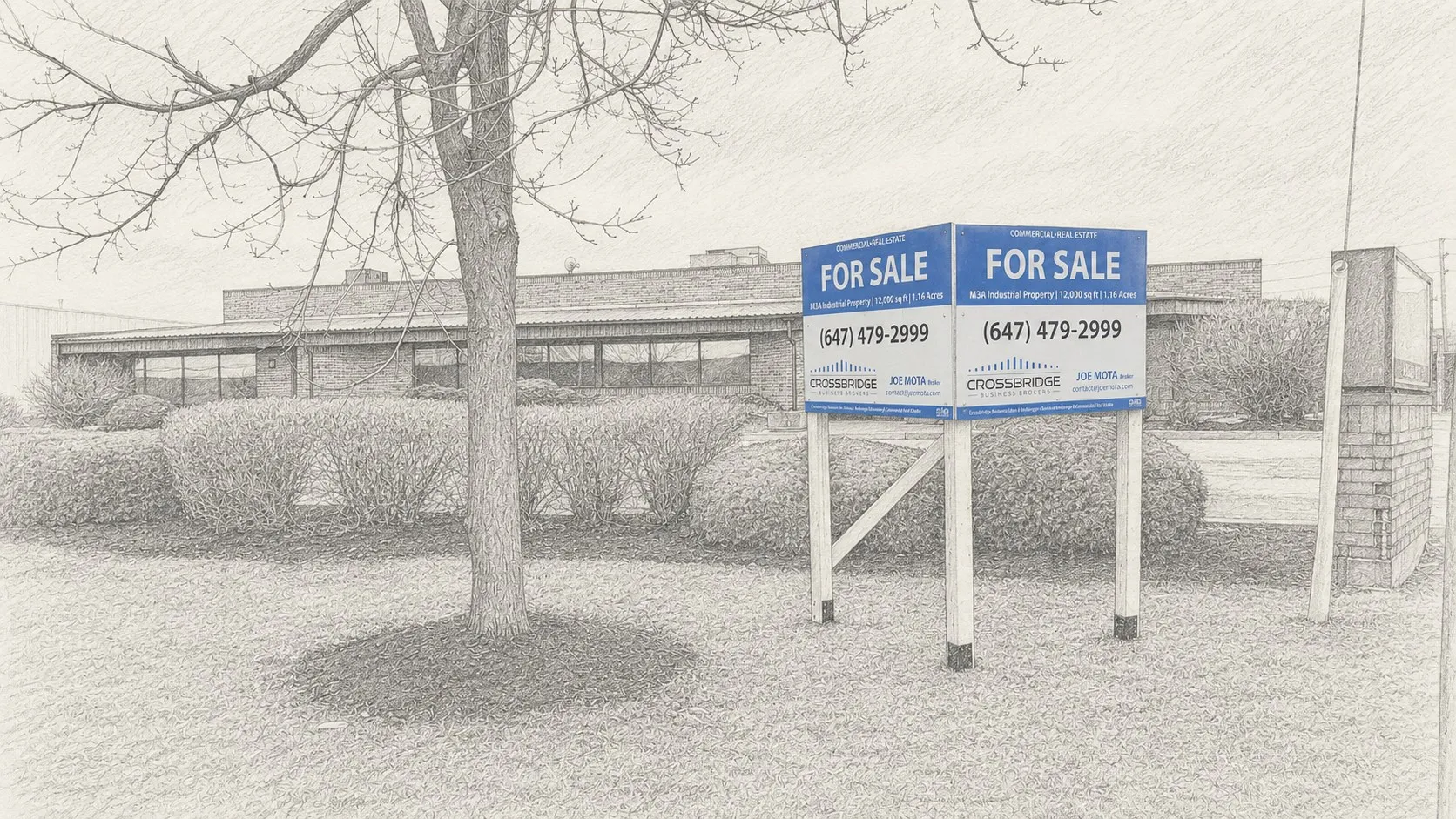 A Crossbridge For Sale sign in front of a commercial property